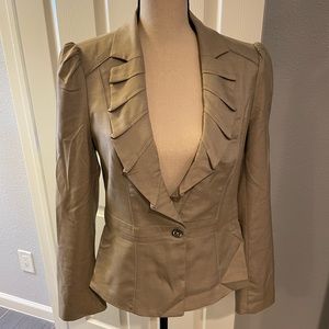 White House Black Market ruffled edge blazer in taupe